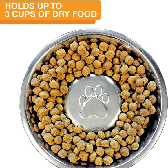 NWOT Stainless Steel Slow Feed Bowl for Dogs - Fits in Raised Feeders (3 Cup) - Picture 3 of 7